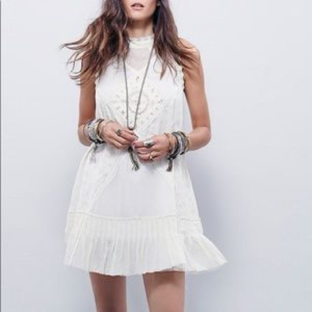 Free People One Angel Lace Dress Ivory Sleeveless Mini Boho Hippie XS